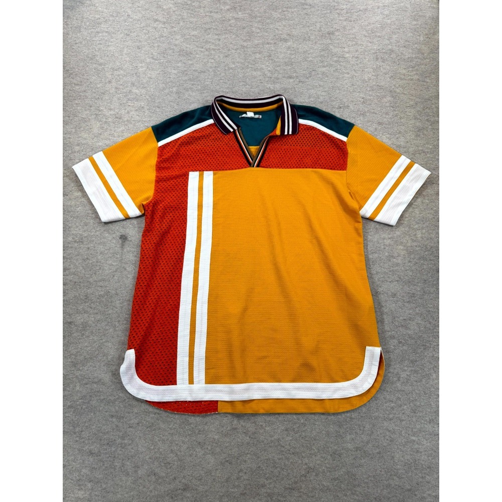 Kimchi Blue Kennedy Polo Shirt Mens Large Multicolor Cotton Striped Mesh Polo